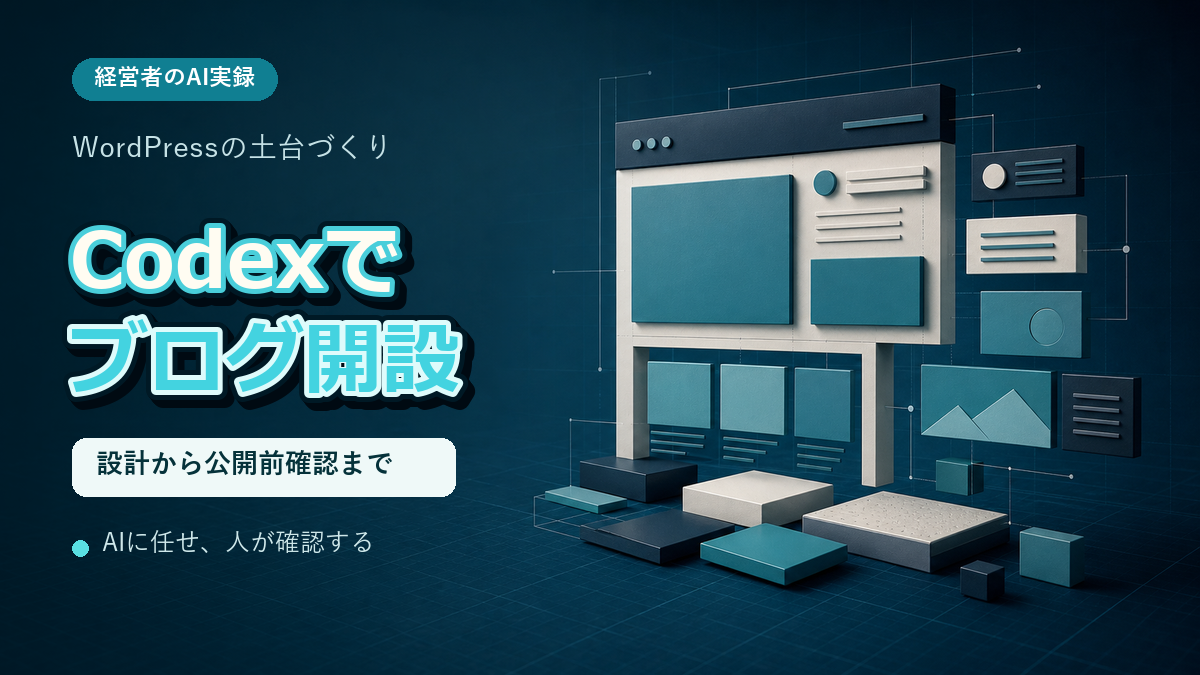 Codexを使ってWordPressブログのページ構成を組み立て、公開前確認へ進める様子